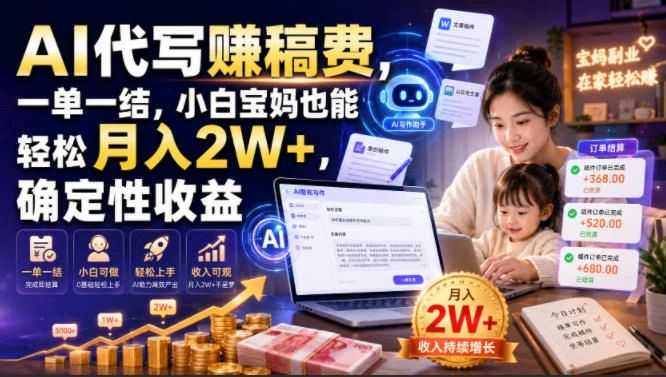 AI代写賺稿费，一单一结，小白宝妈也能轻松月入2W+，确定性收益【揭秘】-科技美南博客