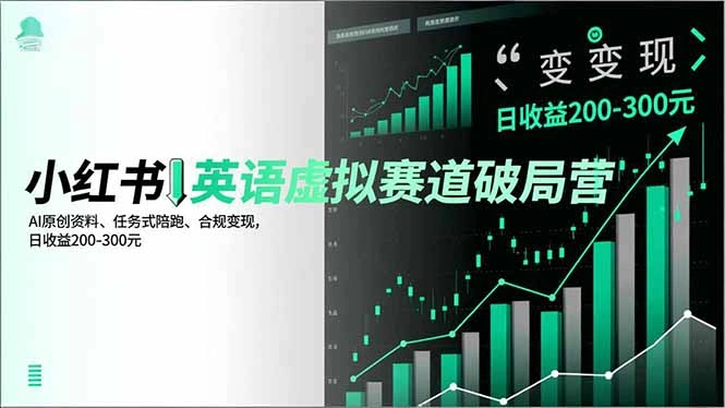 小红书英语虚拟赛道破局营，AI原创资料、任务式陪跑、合规变现，日收益200-300元-科技美南博客