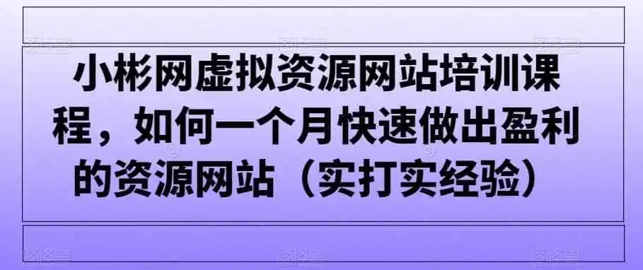 小彬网虚拟资源网站培训课程,如何一个月快速做出盈利的资源网站(实打实经验)-科技美南博客