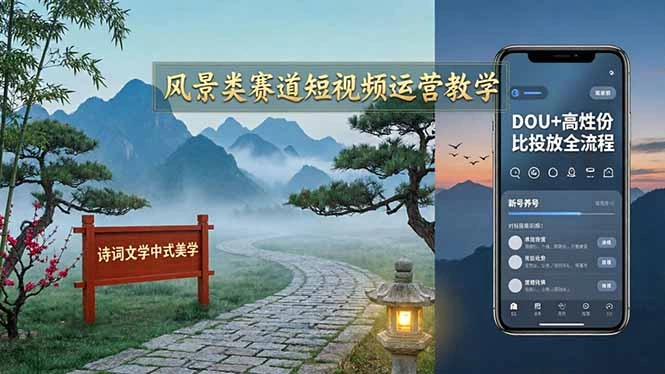风景类赛道短视频运营教学：诗词文学中式美学，新号养号对标账号定位，DOU+高性价比投放全流程-科技美南博客