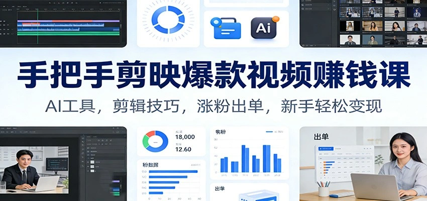 手把手剪映爆款视频赚钱课：AI工具，剪辑技巧，涨粉出单，新手轻松变现-科技美南博客