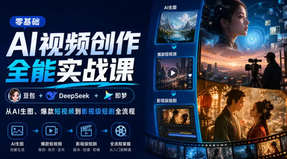 零基础AI视频创作全能实战课｜豆包+DeepSeek+即梦，从AI生图、爆款短视频到影视级短剧全流程-科技美南博客