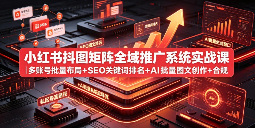 小红书抖图矩阵全域推广系统实战课｜多账号批量布局+SEO关键词排名+AI批量图文创作+合规私域导流完整落地教程-科技美南博客