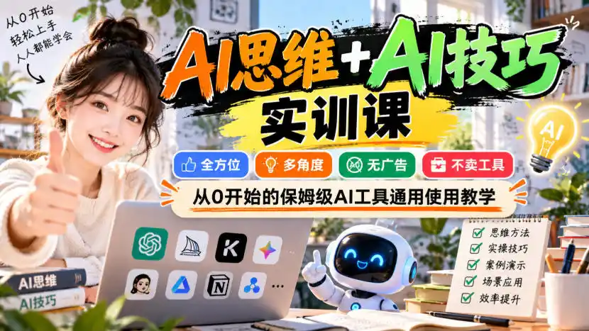 【无水印】AI思维+AI技巧实训课，全方位、多角度、无广告、不卖工具，从0开始的保姆级AI工具通用使用教学-科技美南博客