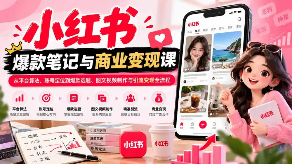 2026小红书爆款笔记与商业变现课：从平台算法、账号定位到爆款选题、图文视频制作与引流变现全流程-科技美南博客