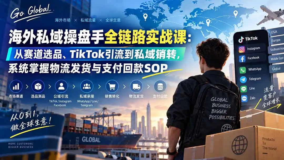 海外私域操盘手全链路实战课:从赛道选品、TikTok引流到私域销转,系统掌握物流发货与支付回款SOP-科技美南博客