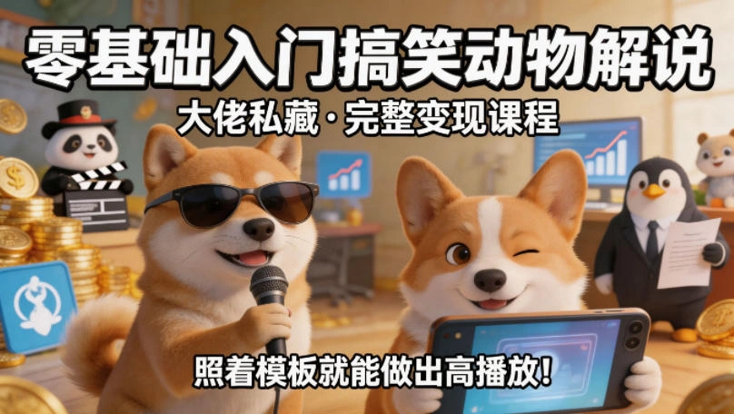 零基础入门搞笑动物解说，大佬私藏完整变现课程，照着模板就能做出高播放-科技美南博客