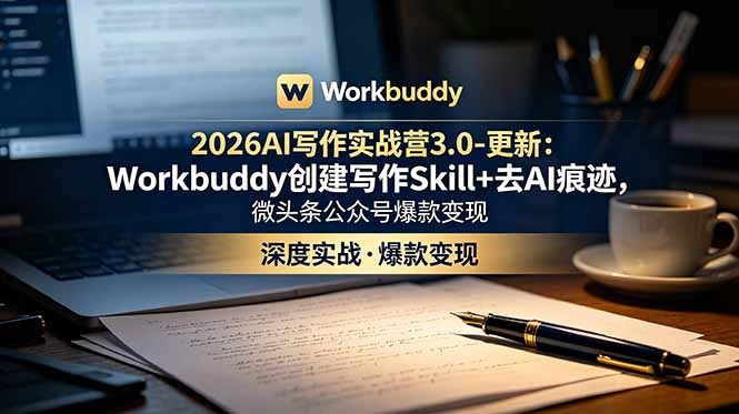 2026AI写作实战营3.0-更新：Workbuddy创建写作Skill+去AI痕迹，微头条公众号爆款变现-科技美南博客