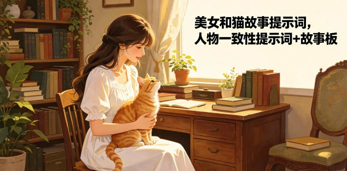 美女和猫故事提示词，人物一致性提示词+故事板-科技美南博客