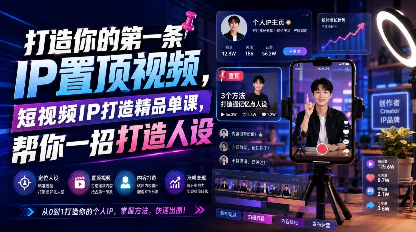 打造你的第一条IP置顶视频，短视频IP打造精品单课，帮你一招打造人设-科技美南博客
