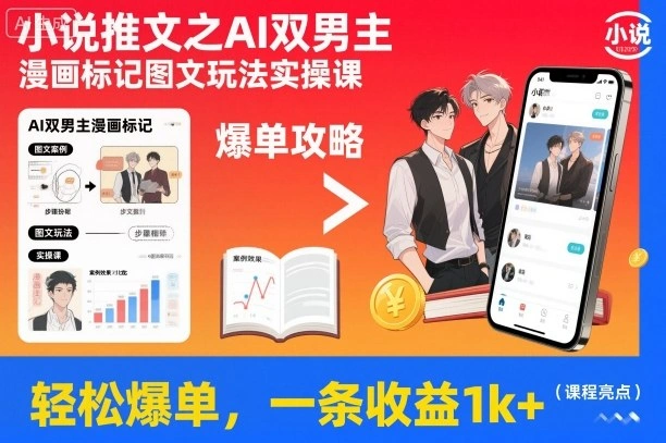 小说推文之AI双男主漫画标记图文玩法实操课，轻松爆单，一条收益1k+-科技美南博客