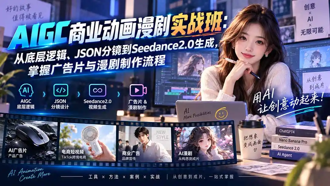AIGC商业动画漫剧实战班-更新:从底层逻辑、JSON分镜到Seedance2.0生成,掌握广告片与漫剧制作流程-科技美南博客
