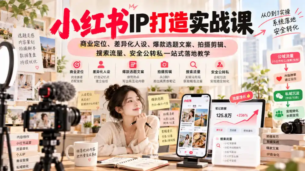 小红书ip打造实战课，商业定位、差异化人设、爆款选题文案、拍摄剪辑、搜索流量、安全公转私一站式落地教学-科技美南博客