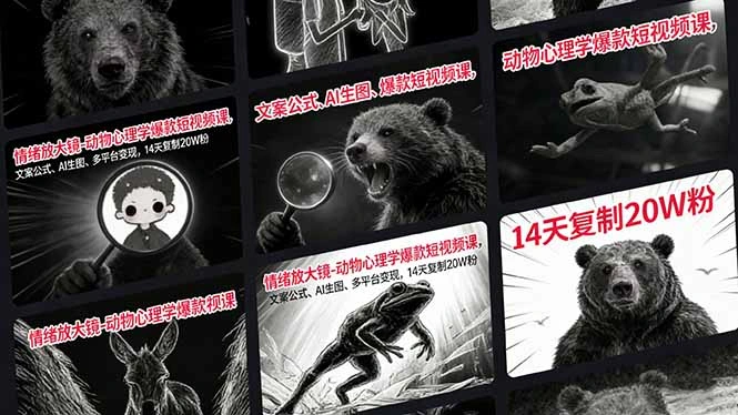情绪放大镜-动物心理学爆款短视频课，文案公式、AI生图、多平台变现，14天复制20W粉-科技美南博客