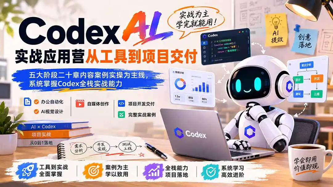 Codex AI实战应用营从工具到项目交付；五大阶段二十章内容案例实操为主线，系统掌握Codex全栈实战能力-科技美南博客