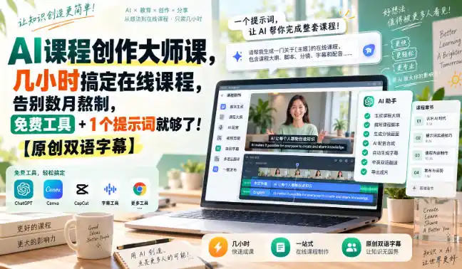 AI课程创作大师课，几小时搞定在线课程，告别数月熬制，免费工具+1个提示词就够了！【原创双语字幕】-科技美南博客