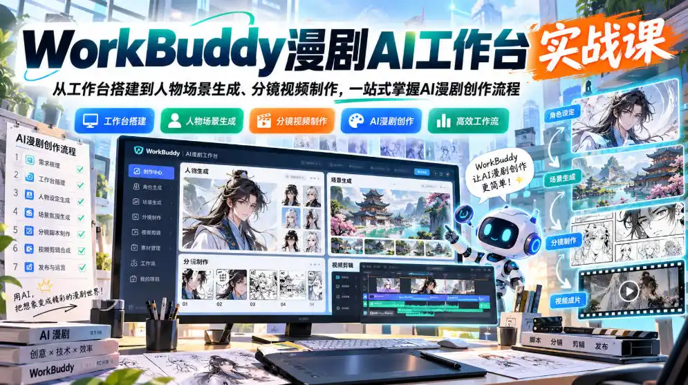 WorkBuddy漫剧AI工作台实战课：从工作台搭建到人物场景生成、分镜视频制作，一站式掌握AI漫剧创作流程-科技美南博客
