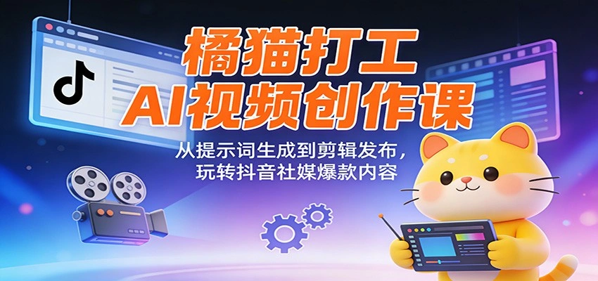 橘猫打工AI视频创作课：从提示词生成到剪辑发布，玩转抖音社媒爆款内容-科技美南博客