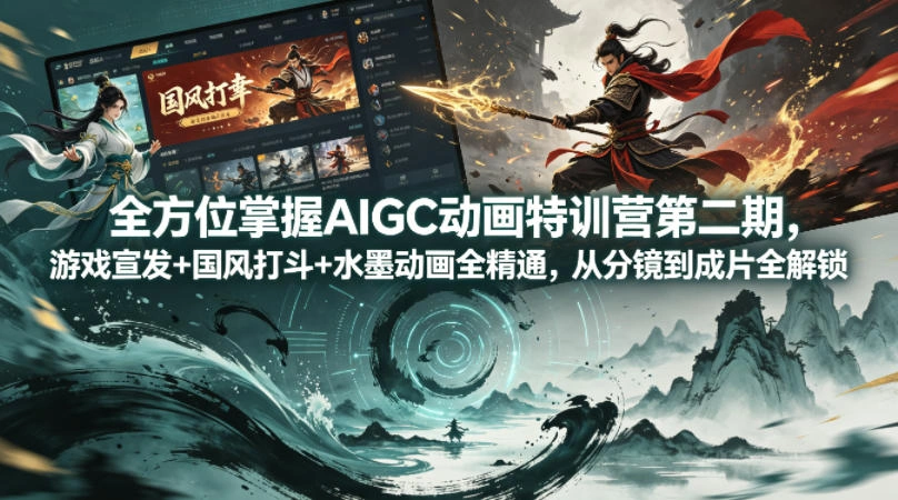 全方位掌握AIGC动画特训营第二期，游戏宣发+国风打斗+水墨动画全精通，从分镜到成片全解锁-科技美南博客