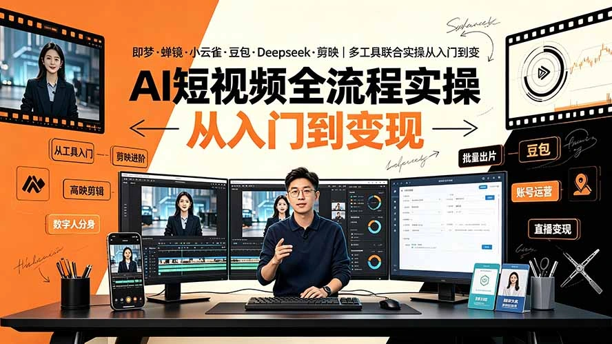 AI短视频全流程实操：即梦·蝉镜·小云雀·豆包·Deepseek·剪映｜多工具联合实操从入门到变现-科技美南博客