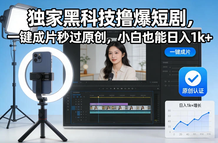 独家黑科技撸爆短剧，一键成片秒过原创，小白也能日入1k+【揭秘】-科技美南博客
