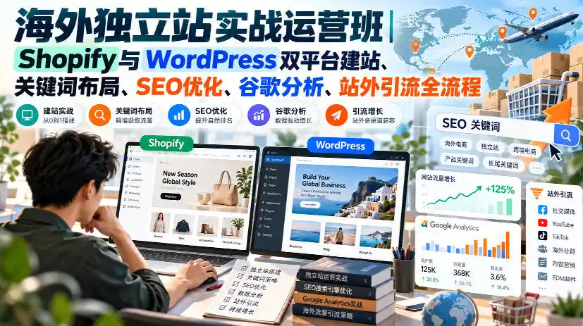 海外独立站实战运营班｜Shopify与WordPress双平台建站、关键词布局、SEO优化、谷歌分析、站外引流全流程-科技美南博客