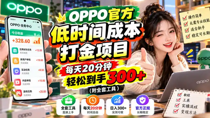 OPPO官方低时间成本打金项目，每天20分钟，轻松到手300+(附全套工具)【揭秘】-科技美南博客