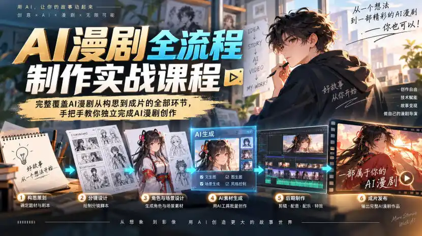 AI漫剧全流程制作实战课程，完整覆盖AI漫剧从构思到成片的全部环节，手把手教你独立完成AI漫剧创作-科技美南博客