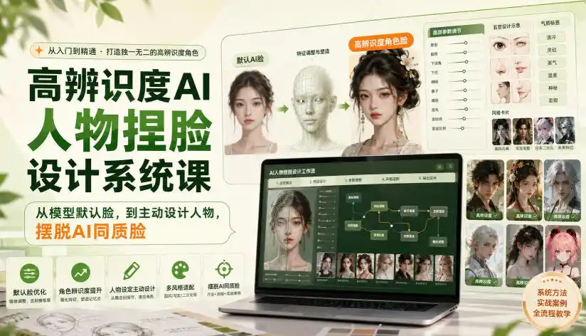 高辨识度AI人物捏脸设计系统课,从模型默认脸,到主动设计人物,摆脱AI同质脸