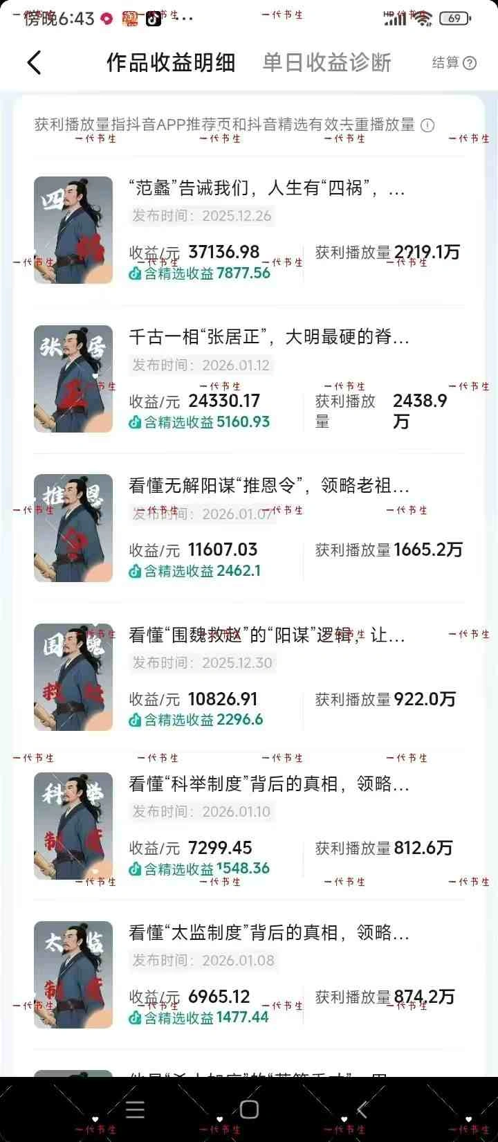 抖音300w粉丝博主的政史类科普视频教学，有大流量扶持，拿伙伴伙伴+精选独家双份收益