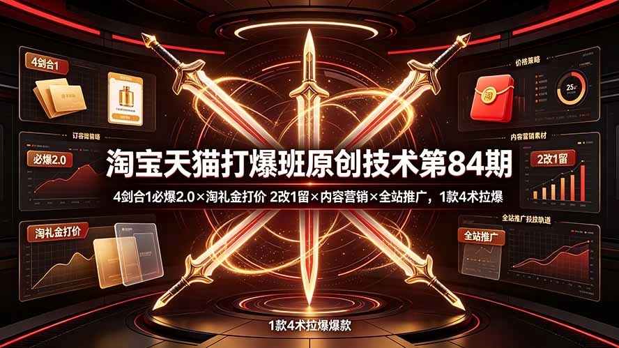 淘宝天猫打爆班原创技术第84期:4剑合1必爆2.0×淘礼金打价×2改1留×内容营销×全站推广,1款4术拉爆-科技美南博客