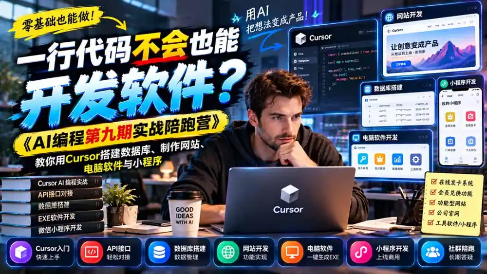 一行代码不会也能开发软件？《AI编程第九期实战陪跑营》教你用Cursor搭建数据库、制作网站、电脑软件与小程序-科技美南博客