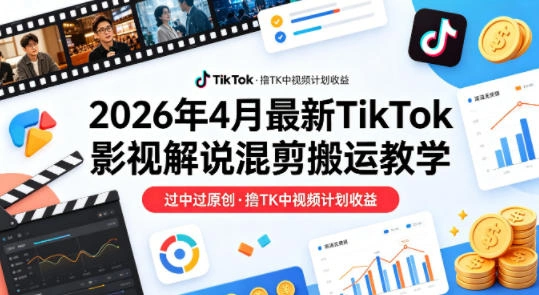 26年4月最新TikTok影视解说混剪搬运教学，过中过原创，撸TK中视频计划收益-科技美南博客
