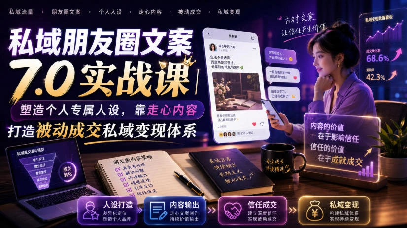私域朋友圈文案7.0实战课｜塑造个人专属人设，靠走心内容打造被动成交私域变现体系-科技美南博客