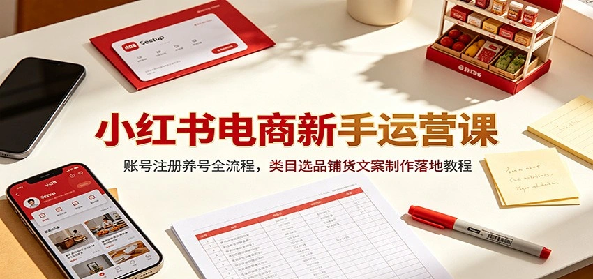小红书电商新手运营课：账号注册养号全流程，类目选品铺货文案制作落地教程-科技美南博客