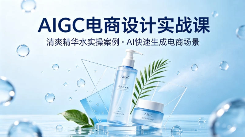 AIGC电商设计实战课，以清爽精华水为实操案例，教你用AI快速生成电商场景-科技美南博客