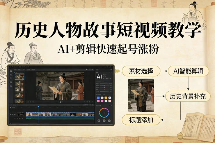 历史人物故事短视频教学，AI+剪辑制作历史人物题材短视频，快速起号涨粉-科技美南博客