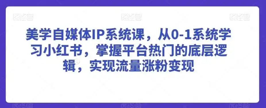 美学自媒体IP系统课，从0-1系统学习小红书，掌握平台热门的底层逻辑，实现流量涨粉变-科技美南博客
