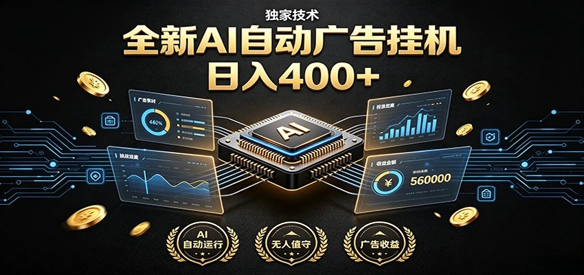 全新AI自动广告挂机 独家技术 躺赚400+ 全程无需人工值守-科技美南博客