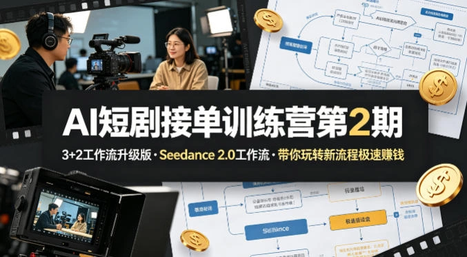 AI短剧接单训练营第2期，3+2工作流升级版，Seedance 2.0工作流，带你玩转新流程极速賺钱-科技美南博客
