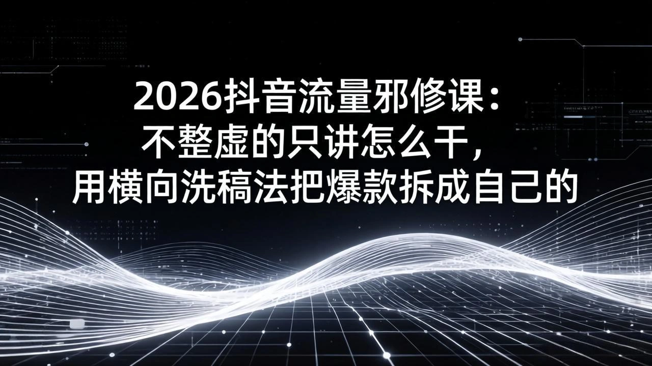 2026抖音流量邪修课：不整虚的只讲怎么干，用横向洗稿法把爆款拆成自己的-科技美南博客
