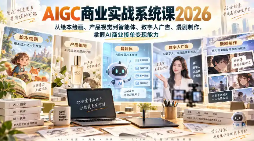 AIGC商业实战系统课2026，从绘本绘画、产品视觉到智能体、数字人广告、漫剧制作，掌握AI商业接单变现能力-科技美南博客