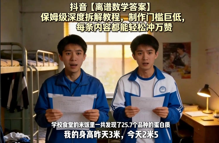 抖音【离谱数学答案】保姆级深度拆解教程，制作门槛巨低，每条内容都能轻松冲万赞，附详细步骤-科技美南博客