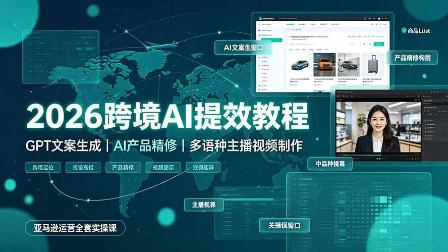 2026跨境AI提效教程·GPT文案生成｜AI产品精修｜多语种主播视频制作，亚马逊运营全套实操课-科技美南博客