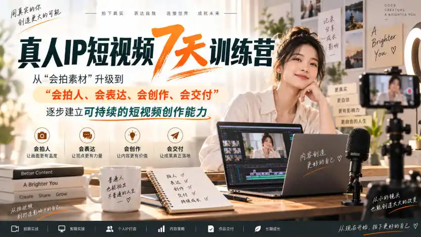 真人IP短视频7天训练营，从“会拍素材”升级到“会拍人、会表达、会创作、会交付”，逐步建立可持续的短视频创作能力-科技美南博客
