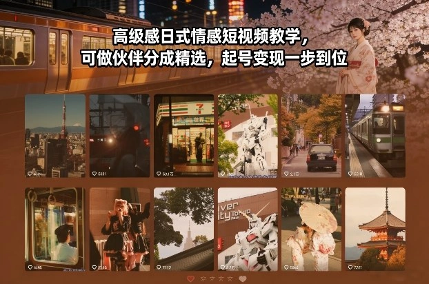 高级感日式情感短视频教学，可做伙伴分成精选，起号变现一步到位-科技美南博客
