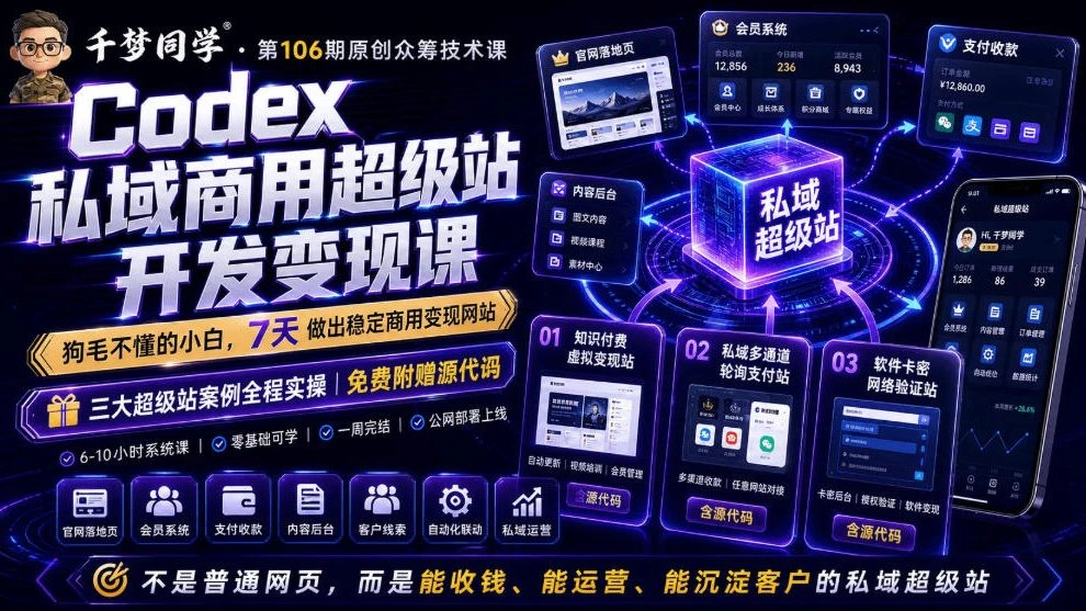 Codex私域商用超级站Ai开发变现课，7天带你从零基础到能自己动手做出能收钱、能运营、能沉淀客户的私域超级站-科技美南博客