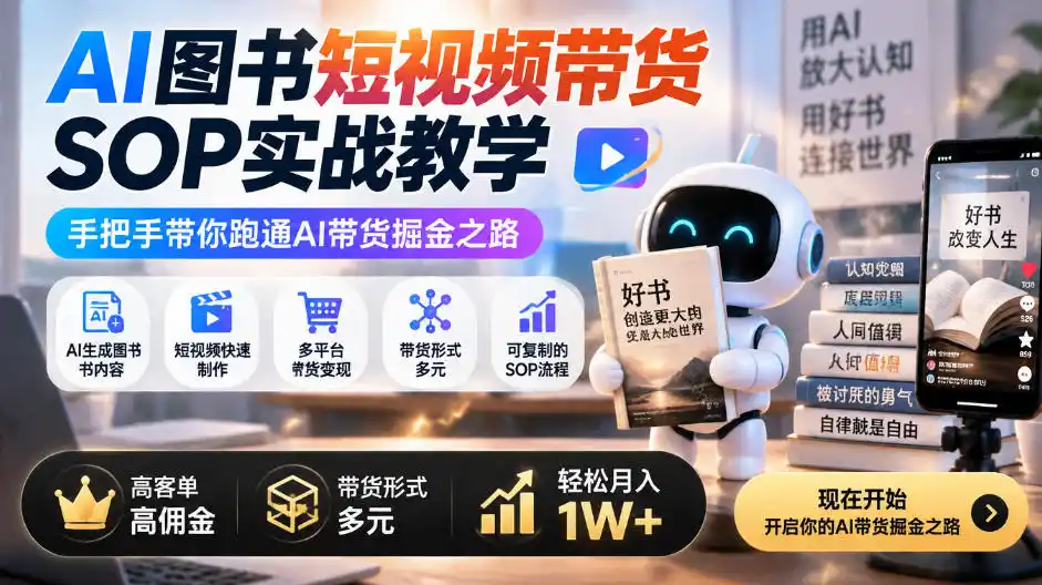 AI图书短视频带货SOP实战教学，手把手带你跑通AI带货掘金之路，高客单高佣金，带货形式多元，轻松月入1W+-科技美南博客