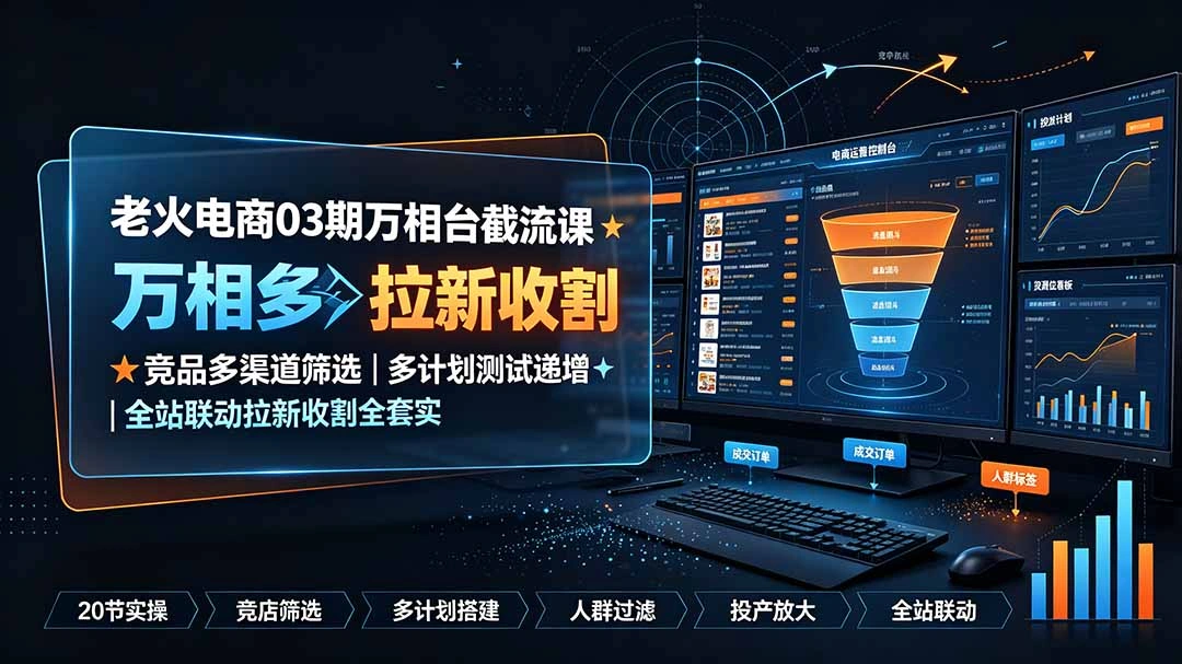 老火电商03期万相台截流课:竞品多渠道筛选|多计划测试递增|全站联动拉新收割全套实操教学-科技美南博客