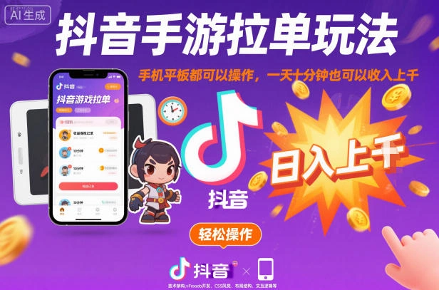 抖音手游拉单玩法,手机平板都可以操作,一天十分钟也可以收入上K【揭秘】-科技美南博客